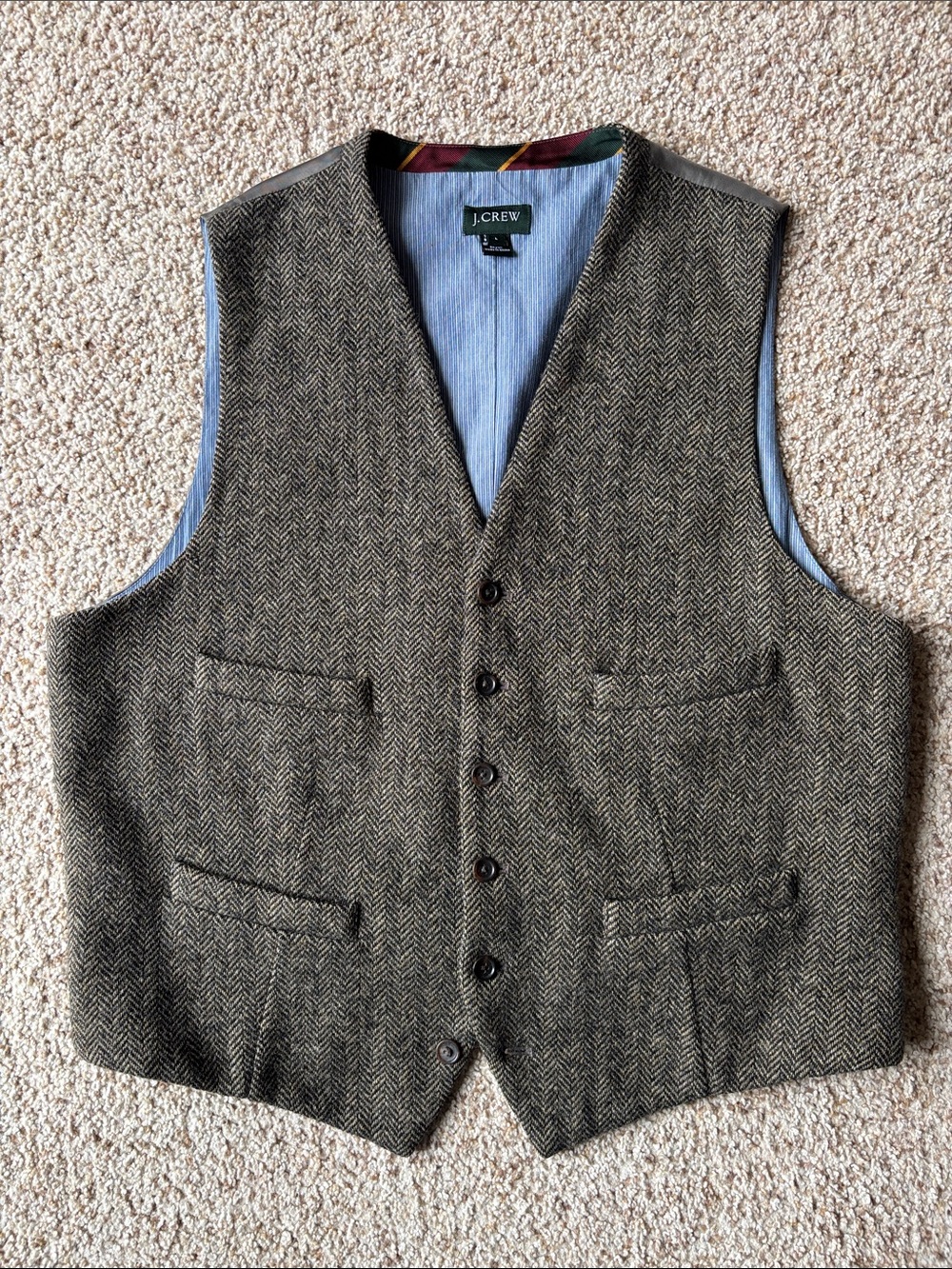 J.Crew Men’s Grey-Brown Moon Herringbone Tweed Waistcoat Vest Ivy Prep L